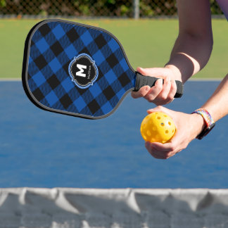 Raquette De Pickleball Nom du monogramme noir bleu