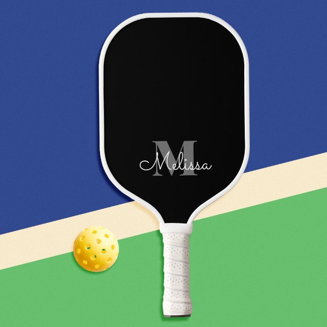 Raquette De Pickleball Nom du monogramme noir élégant moderne (Créateur téléchargé)