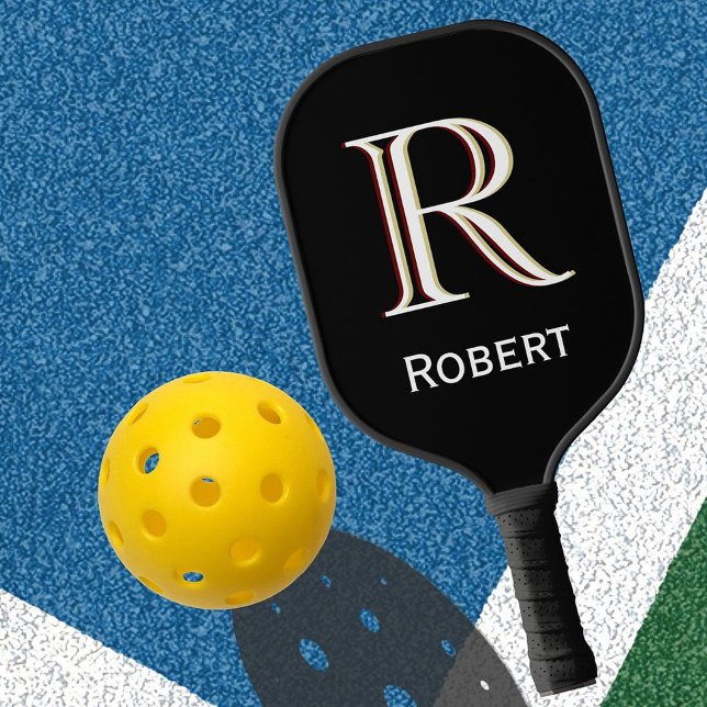 Raquette De Pickleball Nom du monogramme tricouleurs personnalisé (Créateur téléchargé)