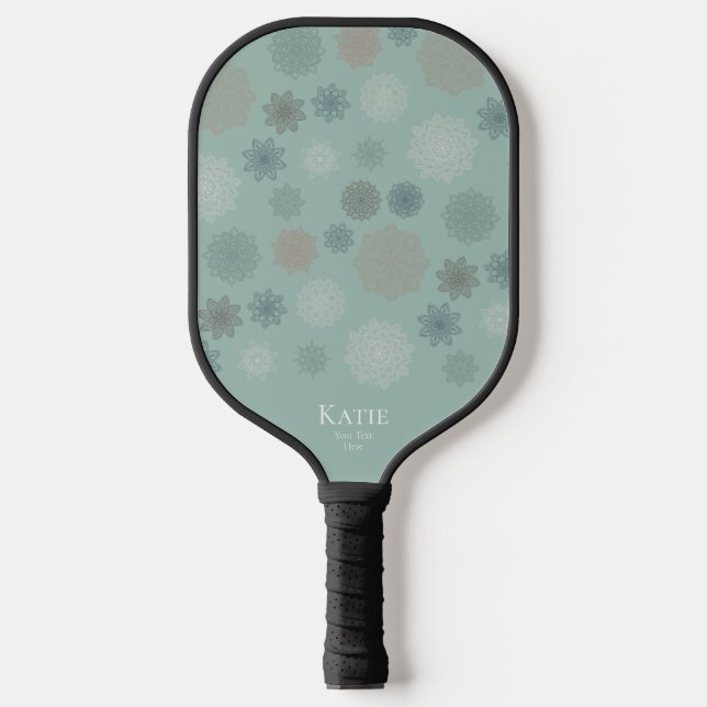 Raquette De Pickleball Nom du monogramme vert Mandala blanc (Recto)