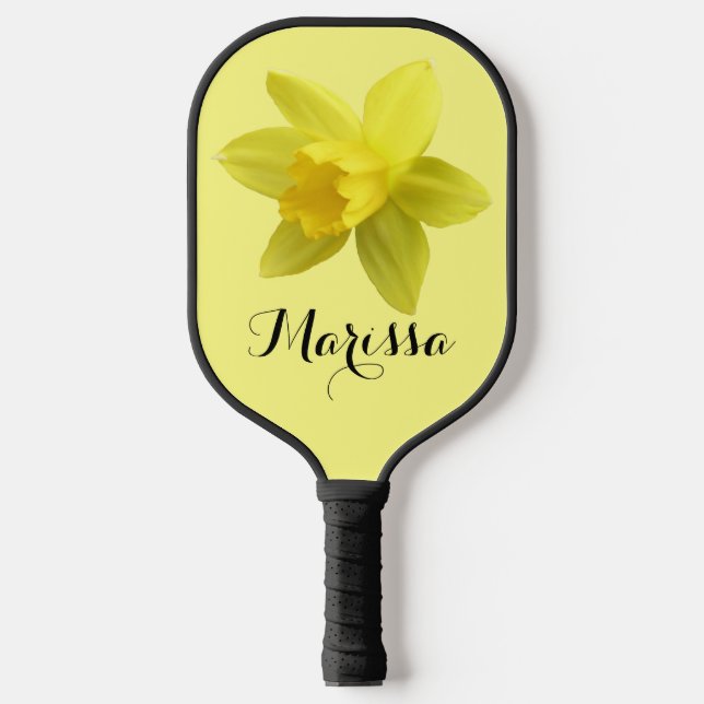 Raquette De Pickleball Nom du script de la fleur de jonquille jaune (Recto)