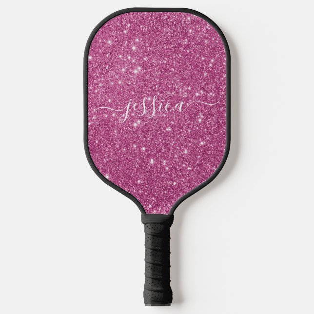 Raquette De Pickleball Nom du script de parties scintillant rose pickleba (Recto)