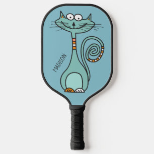Raquette De Pickleball Nom et couleur personnalisés Funny Chat