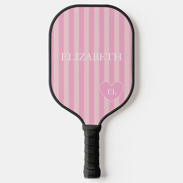 Raquette De Pickleball Nom et initiale à rayures rose féminin  (Recto)