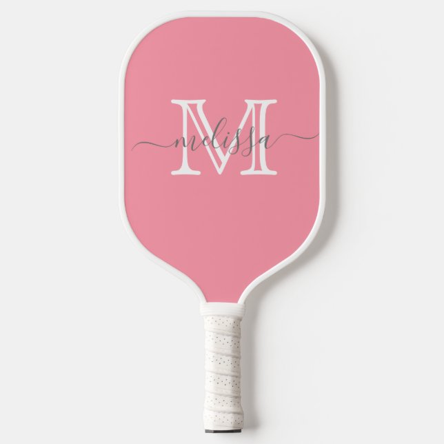 Raquette De Pickleball Nom et monogramme minimaux élégants rose (Recto)