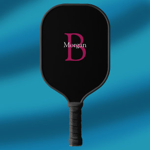 Raquette De Pickleball Nom et monogramme sur fond noir