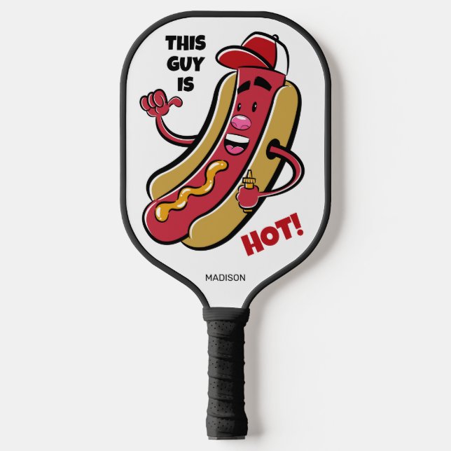 Raquette De Pickleball Nom et texte personnalisés Hot Dog (Recto)