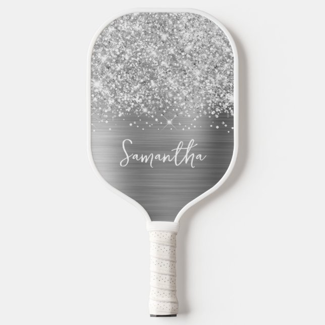 Raquette De Pickleball Nom Glam Argent Pailleté (Recto)