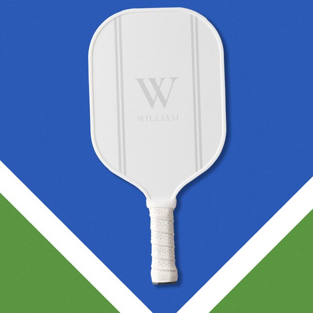 Raquette De Pickleball Nom initial blanc moderne Monogramme (Créateur téléchargé)