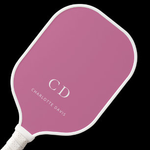 Raquette De Pickleball Nom initial du monogramme rose blanc