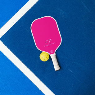 Raquette De Pickleball Nom initial du monogramme rose chaud