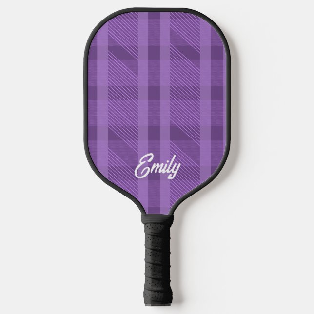 Raquette De Pickleball Nom moderne de plaid violet (Recto)
