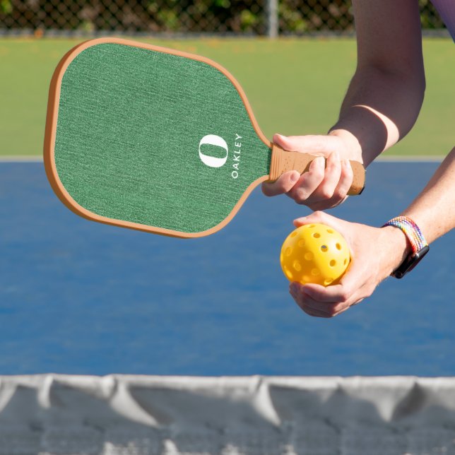 Raquette De Pickleball Nom Monogramme || Impression de denim vert de prin (Insitu)