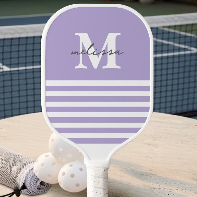 Raquette De Pickleball Nom Monogrammé Lavande Pastel Préparé Moderne (Créateur téléchargé)