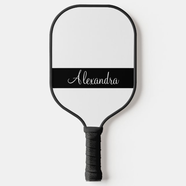 Raquette De Pickleball Nom monogramme minimal blanc et noir (Recto)