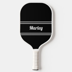 Raquette De Pickleball Nom Monogramme Minimaliste Moderne Noir Blanc Spor