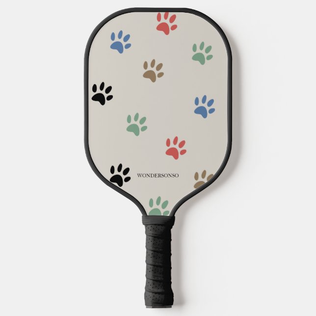 Raquette De Pickleball Nom monogrammé Paws Chien Chat (Recto)