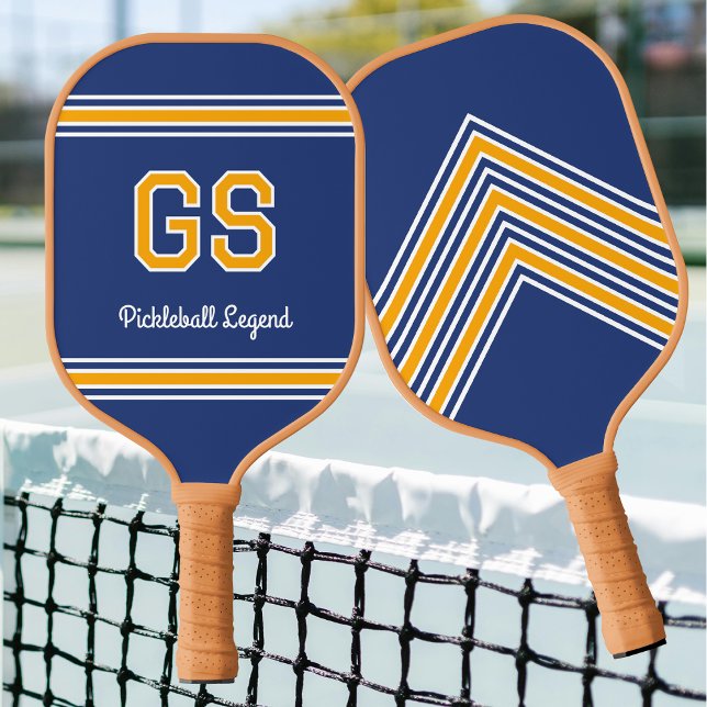 Raquette De Pickleball Nom Monogramme personnalisé Initiales Retro Marine (Créateur téléchargé)