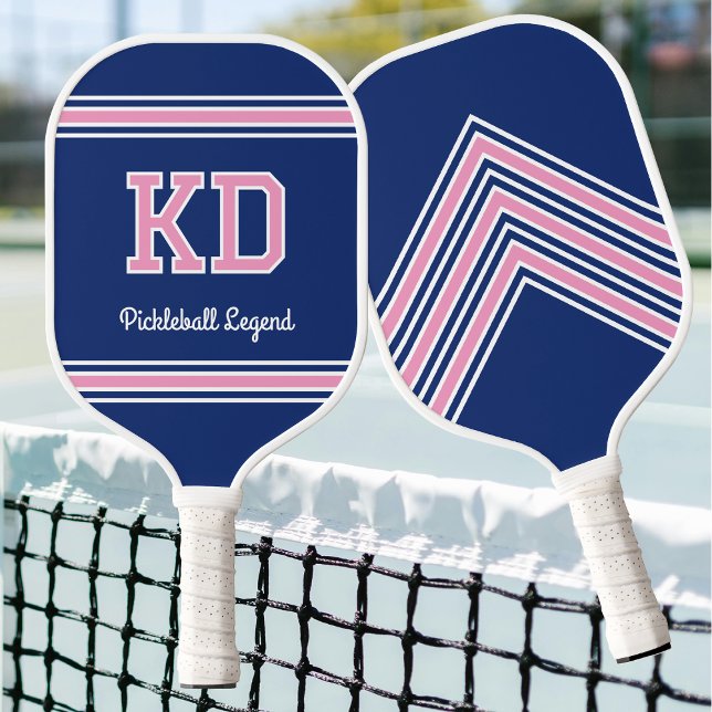 Raquette De Pickleball Nom Monogramme personnalisé Initiales Retro Rose N (Créateur téléchargé)