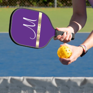 Raquette De Pickleball Nom noir sur Gold Band & Grand Monogramme blanc