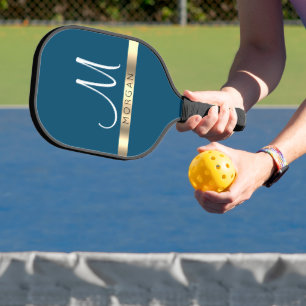 Raquette De Pickleball Nom noir sur Gold Band & Grand Pic Monogramme Blan