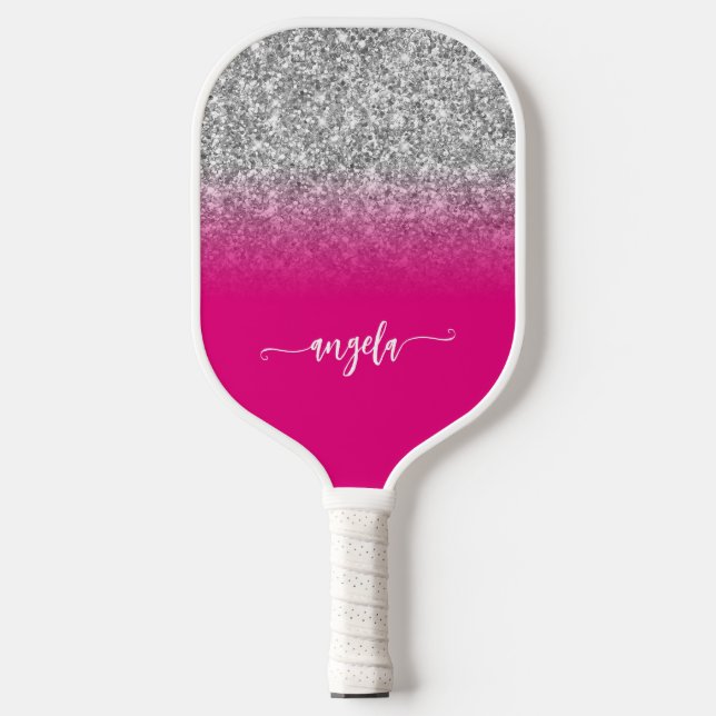 Raquette De Pickleball Nom Ombre rose chaud de la Parties scintillant en  (Recto)