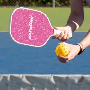 Raquette De Pickleball Nom personnalisé avec paillettes rose vif rétro