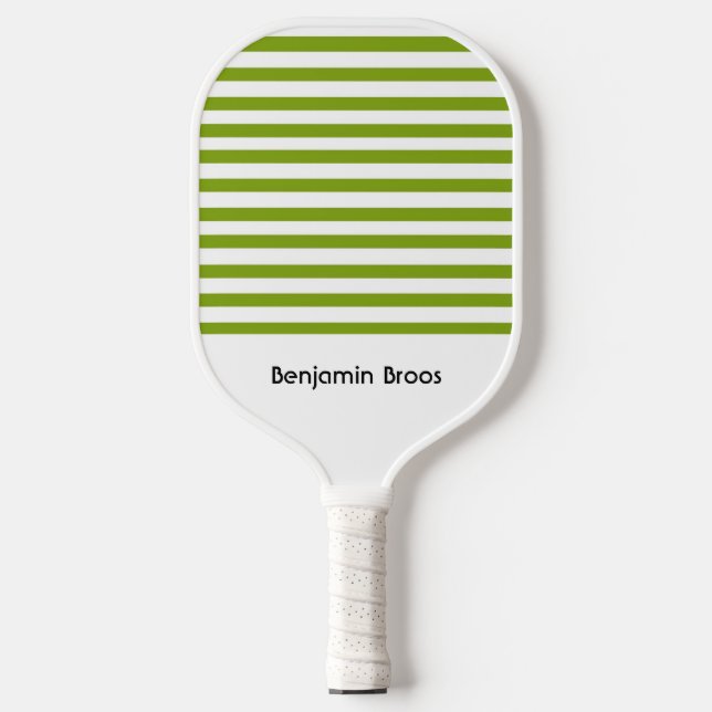 Raquette De Pickleball Nom personnalisé bandes vert et blanc (Recto)
