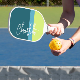 Raquette De Pickleball Nom personnalisé bleu vert blanc