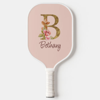 Raquette De Pickleball Nom personnalisé Blush Rose dorée Lettre B