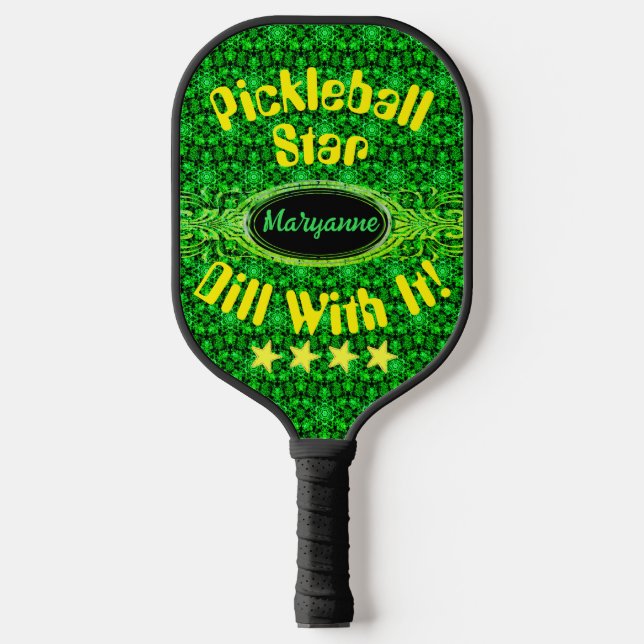 Raquette De Pickleball Nom personnalisé de l'étoile verte (Recto)