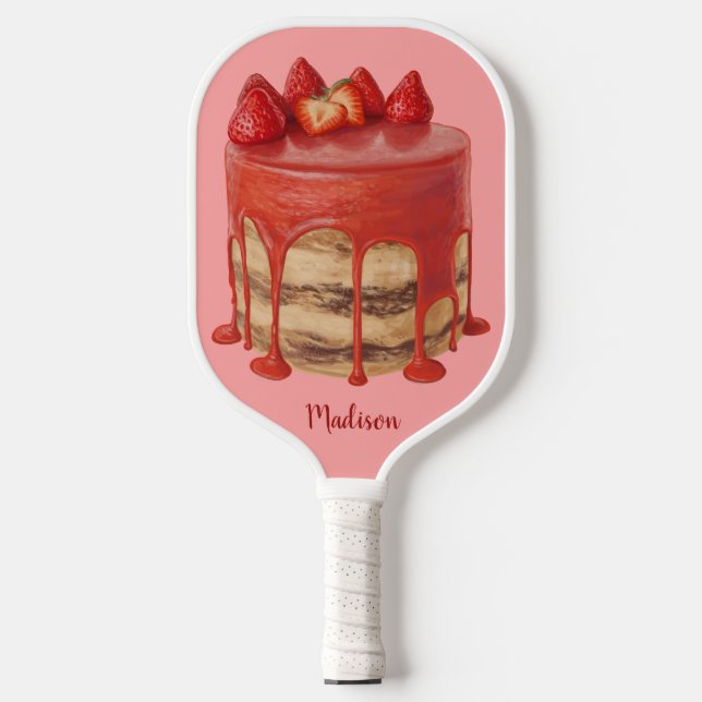Raquette De Pickleball Nom personnalisé du gâteau fraise (Recto)