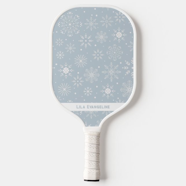 Raquette De Pickleball Nom personnalisé du Motif de flocon de neige d'hiv (Verso)