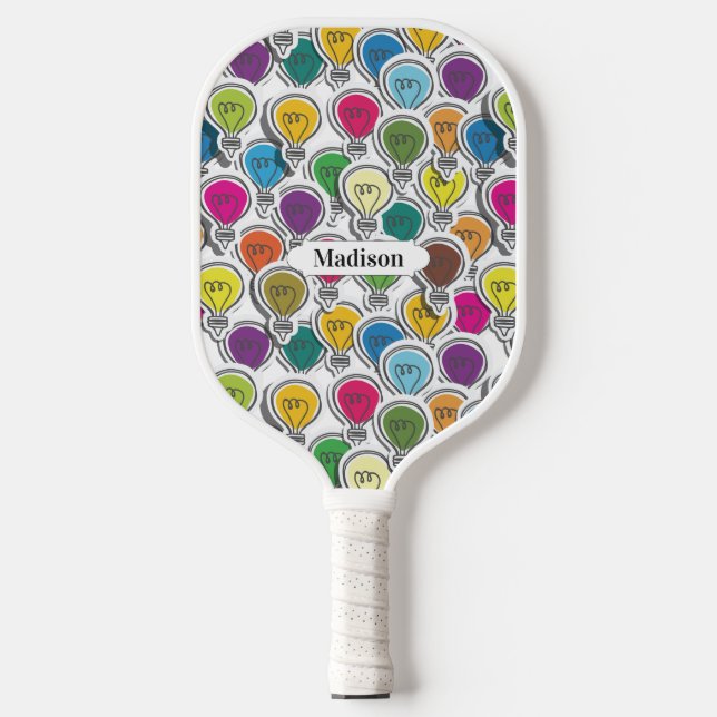Raquette De Pickleball Nom personnalisé du Motif Lightbulb (Recto)