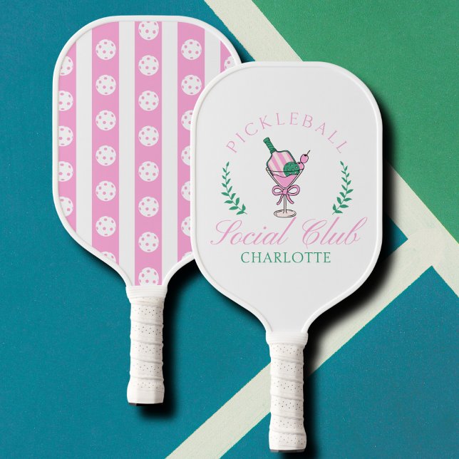 Raquette De Pickleball Nom personnalisé féminin rose élégant (Créateur téléchargé)