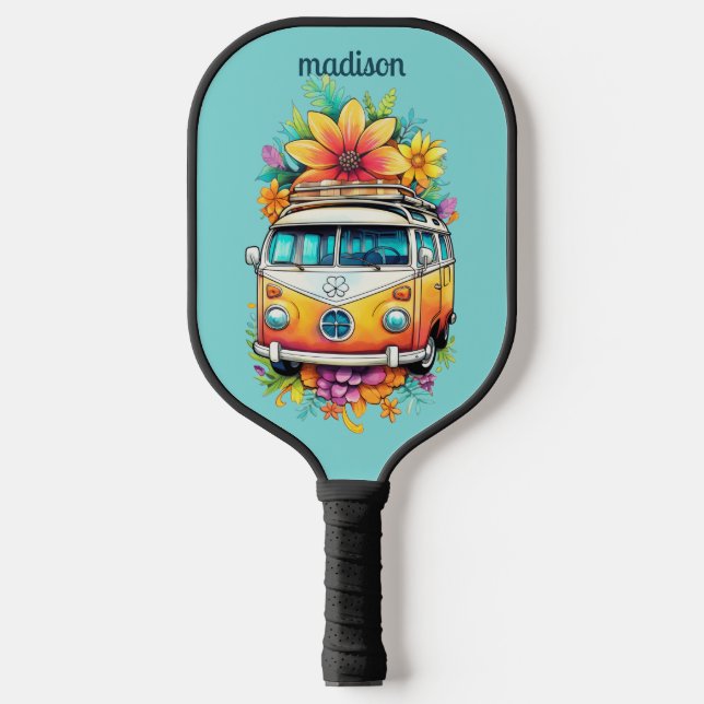 Raquette De Pickleball Nom personnalisé Hippie Van (Recto)