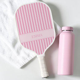 Raquette De Pickleball Nom personnalisé mignon rayé rose moderne prépa