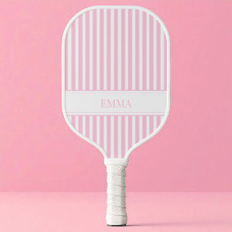 Raquette De Pickleball Nom personnalisé moderne rose rayé mignon féminin