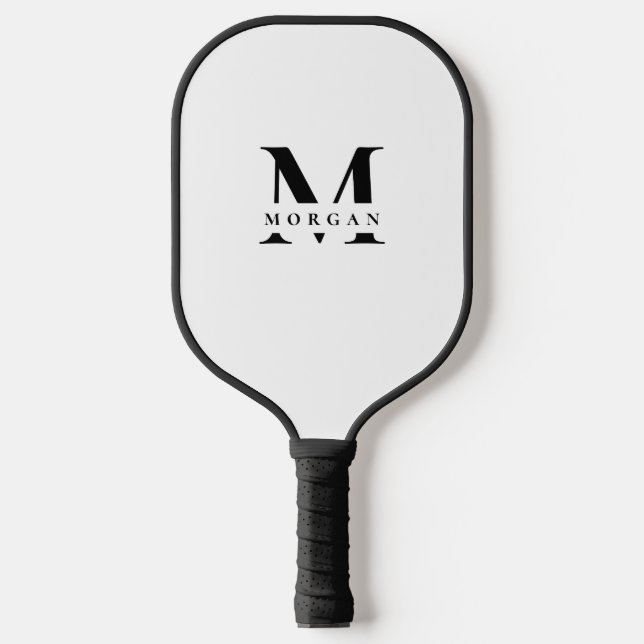 Raquette De Pickleball Nom personnalisé monogramme noir blanc minimal (Recto)