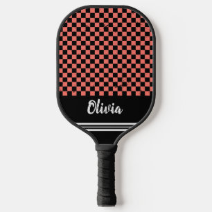 Raquette De Pickleball Nom personnalisé Motif de vérificateur rose et noi