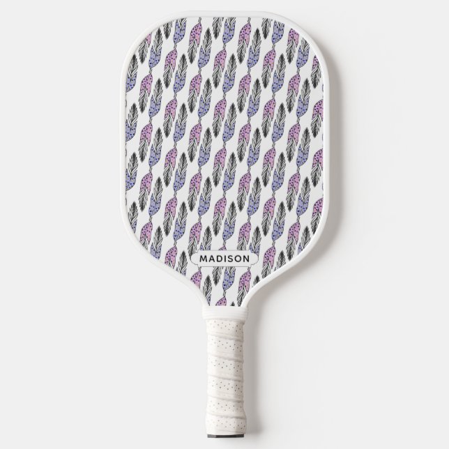 Raquette De Pickleball Nom personnalisé Motif plumes (Recto)