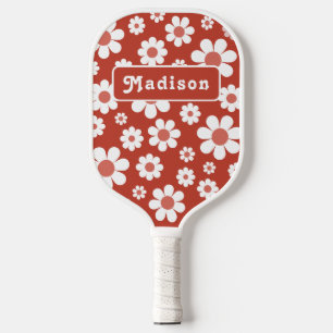 Raquette De Pickleball Nom personnalisé rétro Daisy