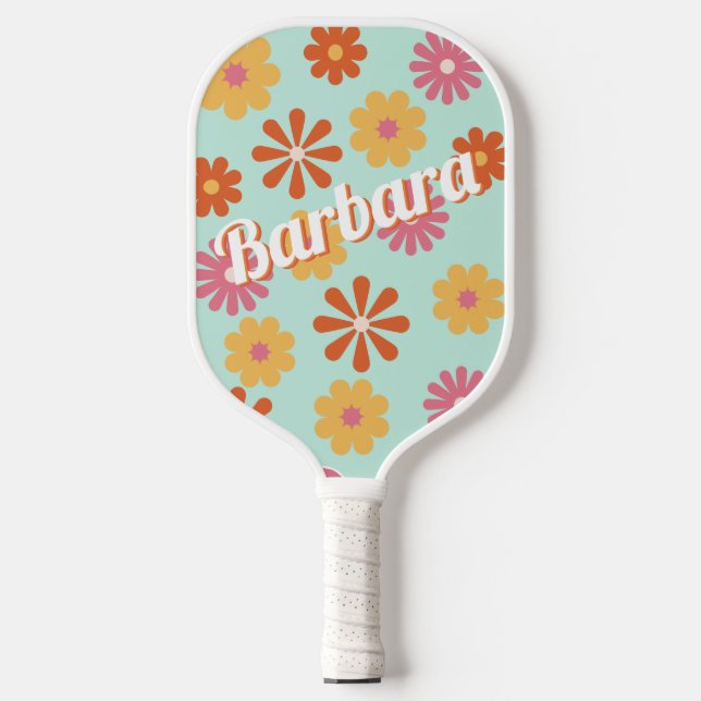 Raquette De Pickleball Nom personnalisé Retro Flower Power (Recto)