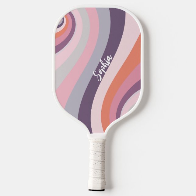 Raquette De Pickleball Nom personnalisé Retro Rainbow Swirl (Verso)
