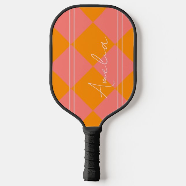 Raquette De Pickleball Nom personnalisé rose orange (Verso)
