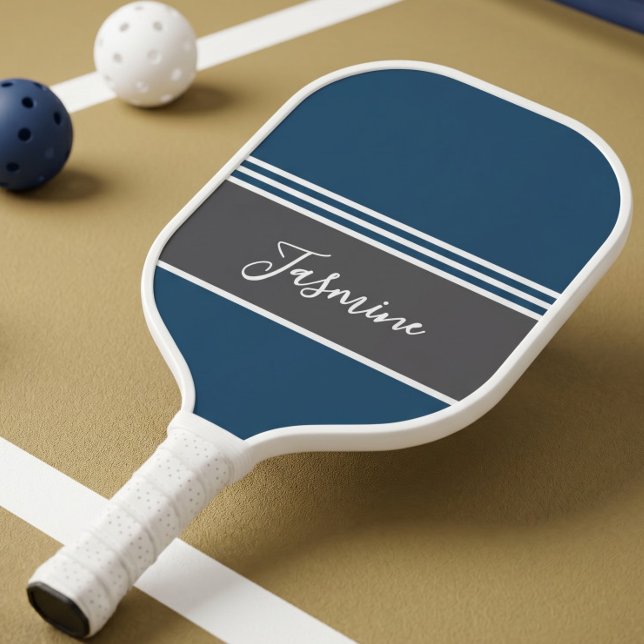 Raquette De Pickleball Nom personnalisé sarcelle bleu gris (Créateur téléchargé)