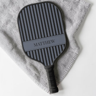 Raquette De Pickleball Nom personnalisé simple et cool rayé gris noir mod