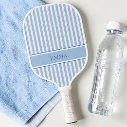 Raquette De Pickleball Nom personnalisé simple rayé rétro bleu moderne