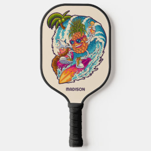 Raquette De Pickleball Nom personnalisé Surfing Pineapple