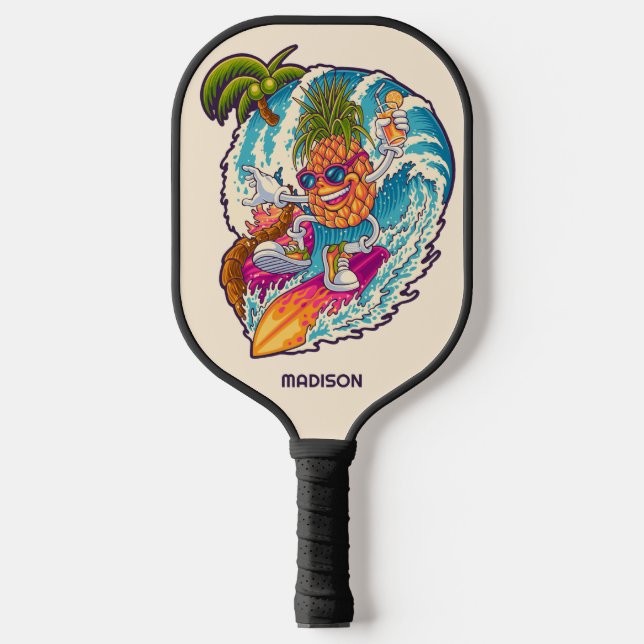 Raquette De Pickleball Nom personnalisé Surfing Pineapple (Recto)
